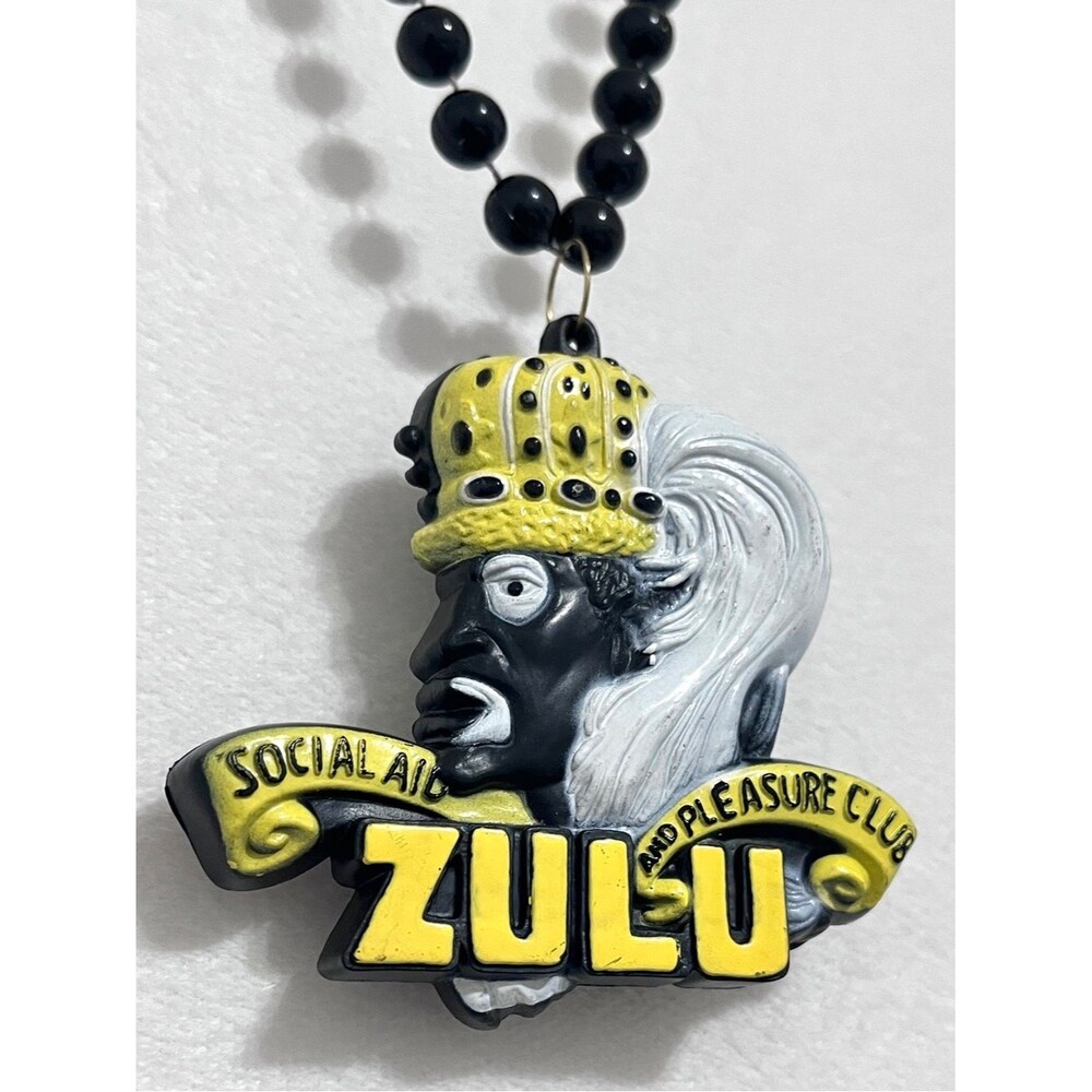 Vtg Zulu Social Aid And Pleasure Club Mardi Gras Medallion Bead Necklace NOLA
